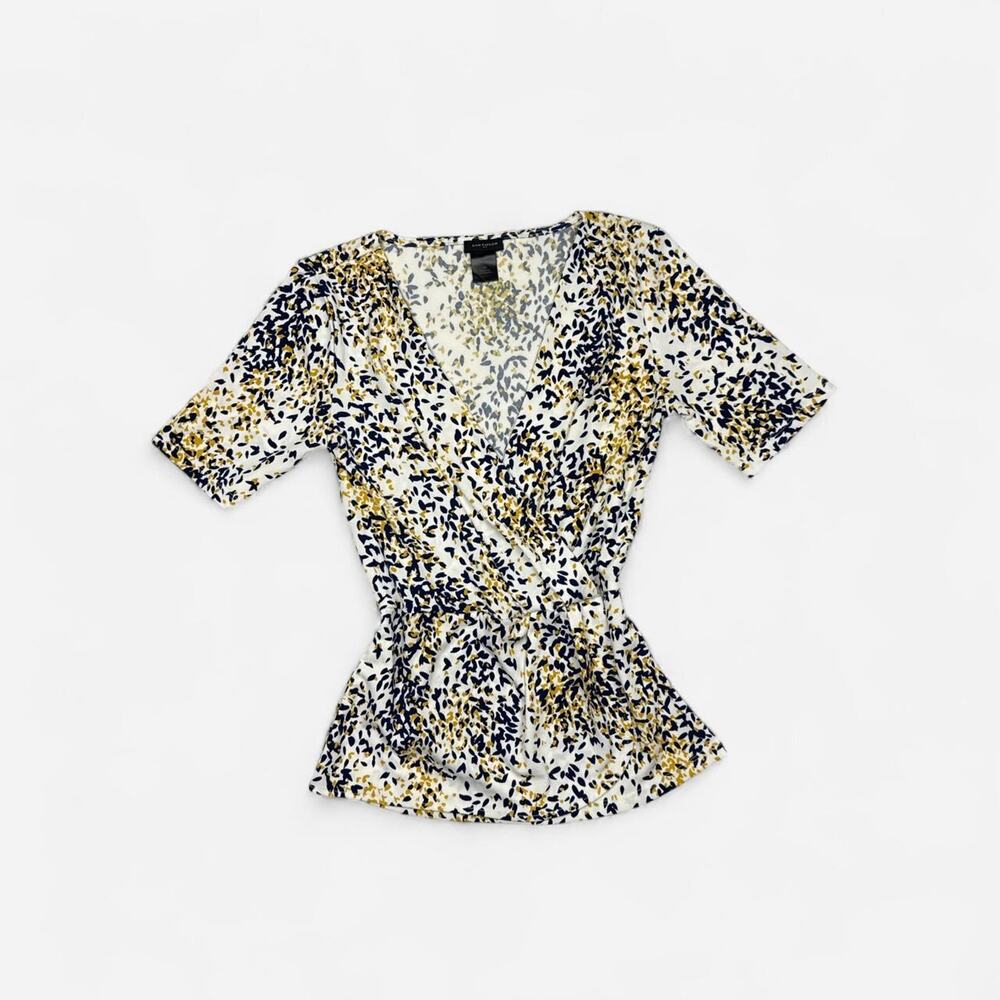 Ann Taylor short sleeve v neck peplum top geometric pattern boho - size XS